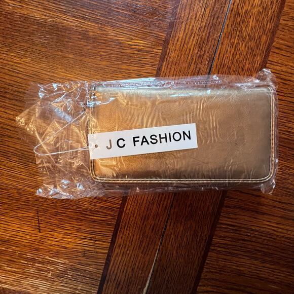 NWT JC Fashion Gold Brown Wallet Clutch Zipper Snap Closure ID Holder - Picture 5 of 8